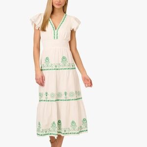 Adrianna Papell Embroidered White and Green Dress
